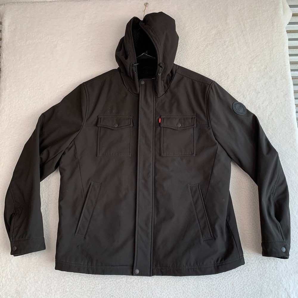 Levis Sherpa Lined Hooded Softshell Jacket Mens XL Full Zip Utility Coat